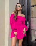 High Waist Mini Dress Female Pink Dress A-Line Short Autumn Dresses