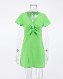 Bow Hollow Flying Sleeves Pencil Dress Mini High Waist Holiday Slim Elegant Dresses