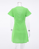 Bow Hollow Flying Sleeves Pencil Dress Mini High Waist Holiday Slim Elegant Dresses