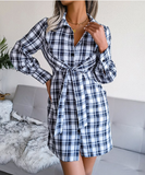 Long Sleeve Lace-Up Women Shirt Dress Single-Breasted Cotton Linen Autumn Print Dresses