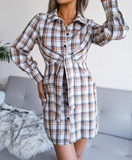 Long Sleeve Lace-Up Women Shirt Dress Single-Breasted Cotton Linen Autumn Print Dresses