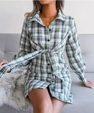 Long Sleeve Lace-Up Women Shirt Dress Single-Breasted Cotton Linen Autumn Print Dresses