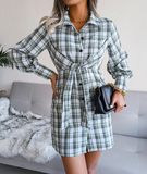Long Sleeve Lace-Up Women Shirt Dress Single-Breasted Cotton Linen Autumn Print Dresses