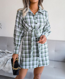 Long Sleeve Lace-Up Women Shirt Dress Single-Breasted Cotton Linen Autumn Print Dresses