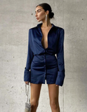 Spring Summer Satin Bodycon Dress Ladies Long Sleeve Slim Female Classy Mini Dress