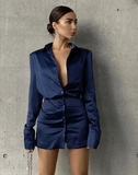 Spring Summer Satin Bodycon Dress Ladies Long Sleeve Slim Female Classy Mini Dress