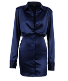 Spring Summer Satin Bodycon Dress Ladies Long Sleeve Slim Female Classy Mini Dress