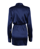 Spring Summer Satin Bodycon Dress Ladies Long Sleeve Slim Female Classy Mini Dress