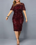 Sequin Mesh Lace Elegant Evening Dresses Party Dress Sequined Net Yarn Mesh Hip Wrap Dress