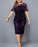 Sequin Mesh Lace Elegant Evening Dresses Party Dress Sequined Net Yarn Mesh Hip Wrap Dress