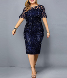 Sequin Mesh Lace Elegant Evening Dresses Party Dress Sequined Net Yarn Mesh Hip Wrap Dress