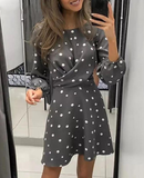 Polka Dot Printed Dress Women O-neck Long Sleeve Mini Dress Waist Tight Dress