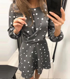 Polka Dot Printed Dress Women O-neck Long Sleeve Mini Dress Waist Tight Dress