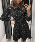 Polka Dot Printed Dress Women O-neck Long Sleeve Mini Dress Waist Tight Dress