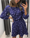 Polka Dot Printed Dress Women O-neck Long Sleeve Mini Dress Waist Tight Dress