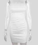 Fluffy Collar Dresses for Women Satin Off Shoulder Mini Beach Bodycon Dress