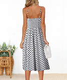 Ladies Casual Beach Dress Midi Button Backless Polka Dot Striped Women Dress
