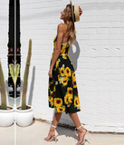 Button Backless Polka Dot Striped Women Dress Boho Sexy Floral Female Dress