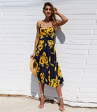 Button Backless Polka Dot Striped Women Dress Boho Sexy Floral Female Dress