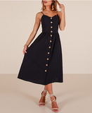 WHite Summer Ladies Casual Beach Dress Midi Button Backless Women Dress