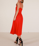 WHite Summer Ladies Casual Beach Dress Midi Button Backless Women Dress