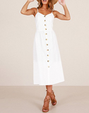 WHite Summer Ladies Casual Beach Dress Midi Button Backless Women Dress