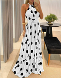 New Women Tropical Halter Backless Strapless Maxi Dress Sexy Sleeveless Beach Dress