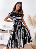 Ladies Casual Lace Up Robe Ruffle Summer New Woman Elegant Print Short Sleeve Belt Dress