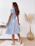 Ladies Casual Lace Up Robe Ruffle Summer New Woman Elegant Print Short Sleeve Belt Dress