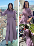 Fashion Modern Design Women's Elegant Round Neck Long Sleeve French Pleated Long Skirt