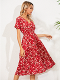 Chiffon Dress Summer Dress Casual V-neck Short-sleeved A-line Beach Long Robe Dress