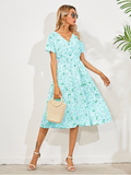 Chiffon Dress Summer Dress Casual V-neck Short-sleeved A-line Beach Long Robe Dress