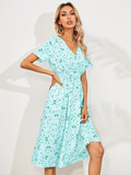 Chiffon Dress Summer Dress Casual V-neck Short-sleeved A-line Beach Long Robe Dress