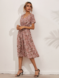 Chiffon Dress Summer Dress Casual V-neck Short-sleeved A-line Beach Long Robe Dress