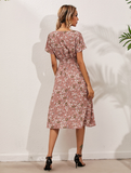 Chiffon Dress Summer Dress Casual V-neck Short-sleeved A-line Beach Long Robe Dress