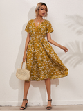 Chiffon Dress Summer Dress Casual V-neck Short-sleeved A-line Beach Long Robe Dress