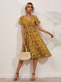Chiffon Dress Summer Dress Casual V-neck Short-sleeved A-line Beach Long Robe Dress