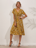 Chiffon Dress Summer Dress Casual V-neck Short-sleeved A-line Beach Long Robe Dress