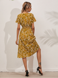 Chiffon Dress Summer Dress Casual V-neck Short-sleeved A-line Beach Long Robe Dress