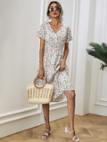 Chiffon Dress Summer Dress Casual V-neck Short-sleeved A-line Beach Long Robe Dress