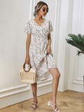 Chiffon Dress Summer Dress Casual V-neck Short-sleeved A-line Beach Long Robe Dress