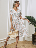 Chiffon Dress Summer Dress Casual V-neck Short-sleeved A-line Beach Long Robe Dress