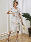 Chiffon Dress Summer Dress Casual V-neck Short-sleeved A-line Beach Long Robe Dress