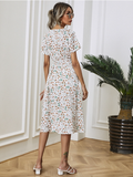 Chiffon Dress Summer Dress Casual V-neck Short-sleeved A-line Beach Long Robe Dress