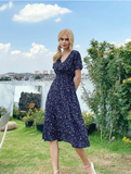 Chiffon Dress Summer Dress Casual V-neck Short-sleeved A-line Beach Long Robe Dress