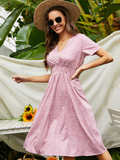 WHite Chiffon Dress Summer Dress Casual V-neck Short-sleeved A-line Beach Long Robe Dress