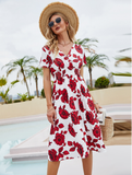 WHite Chiffon Dress Summer Dress Casual V-neck Short-sleeved A-line Beach Long Robe Dress