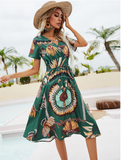 WHite Chiffon Dress Summer Dress Casual V-neck Short-sleeved A-line Beach Long Robe Dress