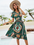WHite Chiffon Dress Summer Dress Casual V-neck Short-sleeved A-line Beach Long Robe Dress