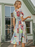 Green Retro Casual V-neck Short-sleeved A-line Beach Long Robe Dress